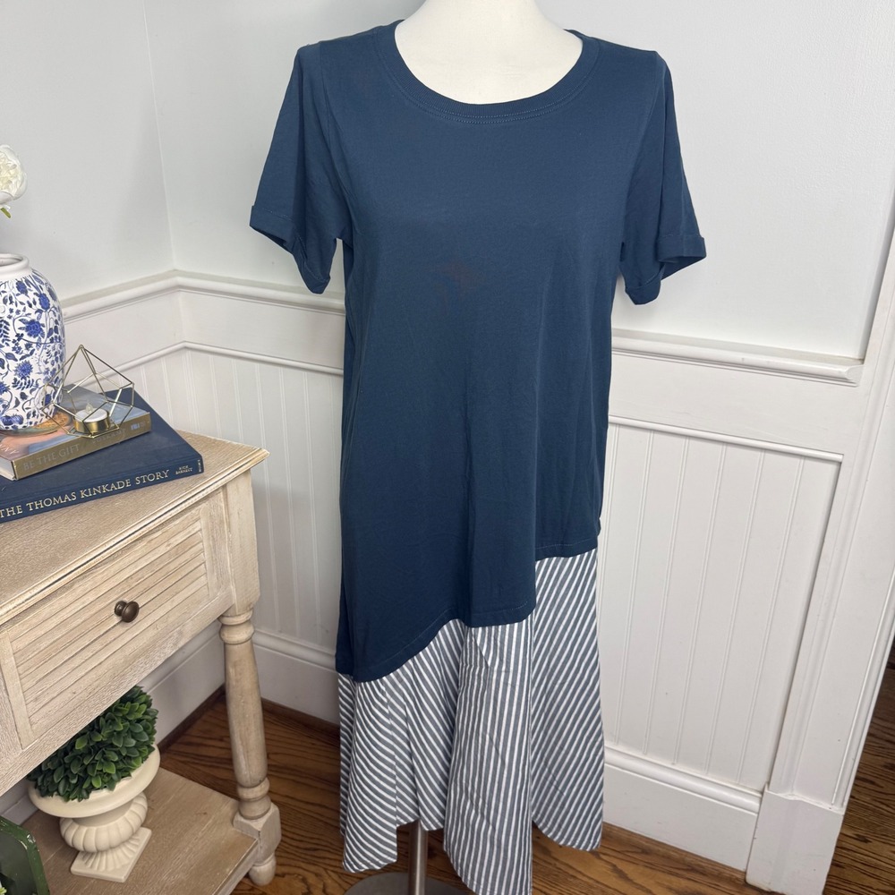 Daily Practice Anthropologie Final Lap Short-Sleeve Twofer Navy Midi Dress S
